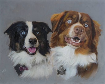 Pet portrait (2 figures),Custom Pet Painting From your Photo, Custom Oil Painting Portrait ON CANVAS Hand painted, unstretched, (not framed)