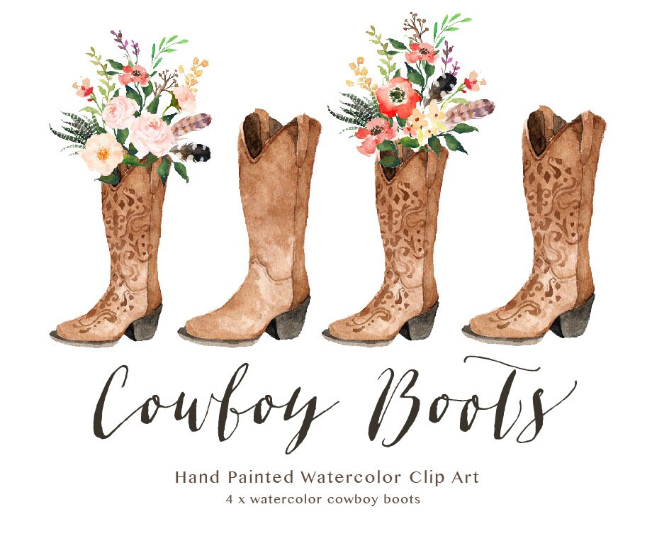 Watercolor cowboy boots/Wedding/Clip art collection/Individual