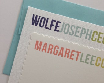 Note Cards, Flat Note Cards, Couples Stationery Set, Color Blocked, Personalized Note Cards Family