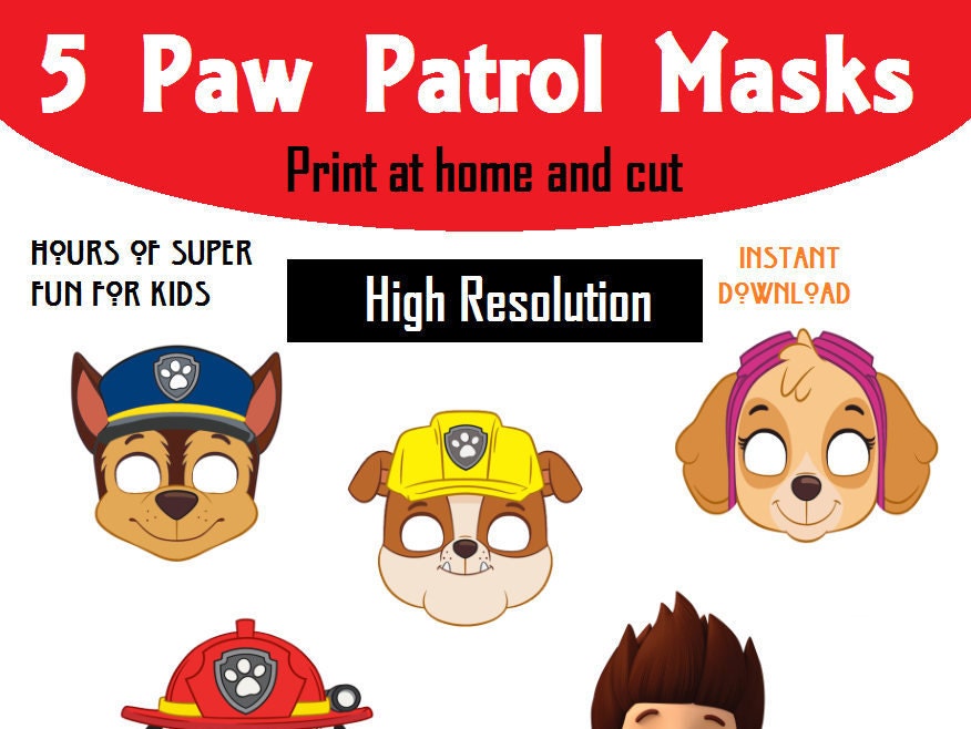 PAW Patrol Face mask for kids Printable at home Instant