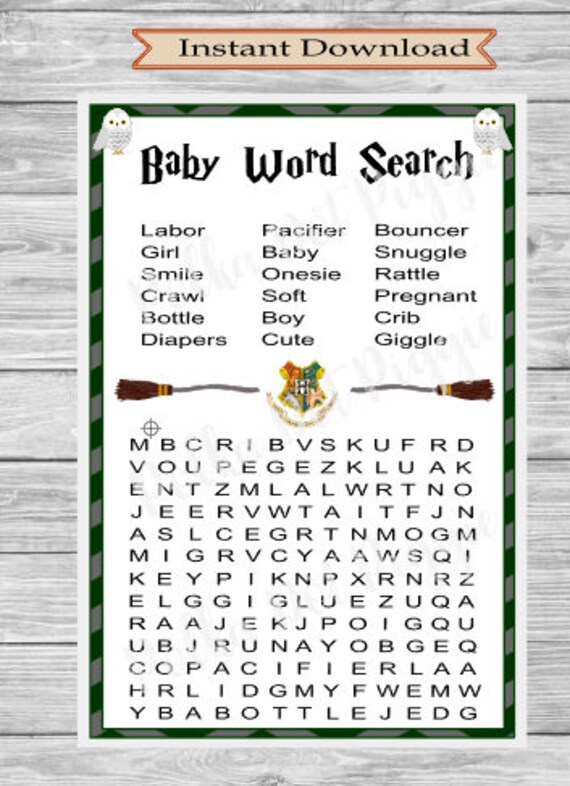 wizard kids harry potter baby word search baby shower game