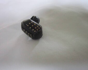 Vintage Bug Beetle Enameled Wood Ring