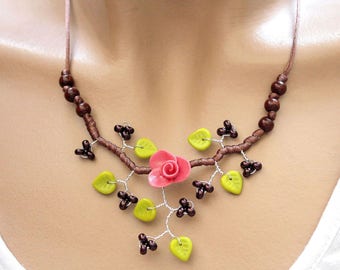Pink Brown branch necklace