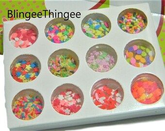 BOX SET 12 Different Fake Sprinkles Sampler Assortment Package Stars Hearts Confetti Diy Slime Fillers Decoden Craft Projects