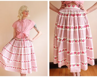1950s Skirt // Rose Striped Full Skirt // vintage 50s skirt