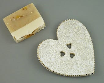 soap dish ceramic heart white and gold, draining soap dish, soap holder, soap dish drain, ceramic heart