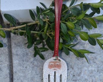 Serving Fork Santa Ornament/Painted Fork/Santa Fork/Vintage Silverware
