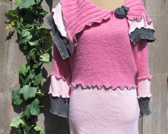 Pink/Grey Sweater dress Upcycled Small