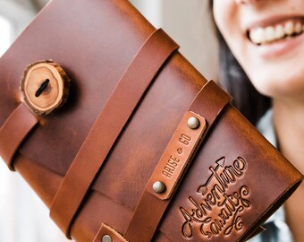 50% OFF...Adventure AWAITS Leather Journal...Fire Branded Refillable Leather Journal....Sale TODAY...Handmade in Portland