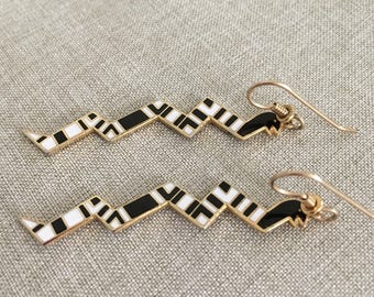 Vintage Laurel Burch "Serpentine" Black and White Snake Earrings