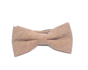 Beige Cotton Bow Tie Wedding Bow Tie Pre-tied Bow Tie Groomsmen Gifts Casual Bow Tie