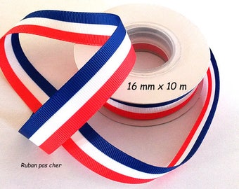 Ribbon grosgrain 16 mm x 10 m - Double sided - tricolor blue - white - red / French flag - cheap: the best quality