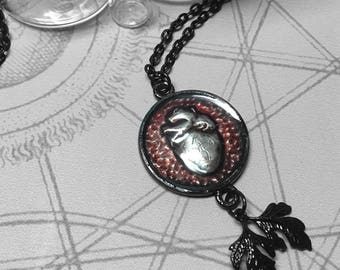 Plum Anatomical Heart : hand embossed repoussé metal pendant necklace