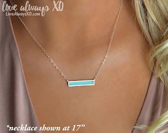 Delicate Turquoise Necklace, Turquoise Bar Necklace, Turquoise Silver Necklace, Sterling Silver, Bar Necklace, simple turquoise