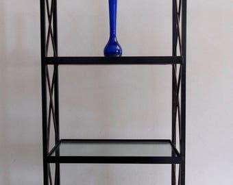 Vintage Iron & Brass Mirrored 4 Shelf Curio Display Etagere Hollywood Regency