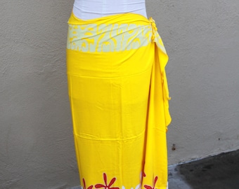 Yellow, light yellow, orange and white tattoo tiare premium Tahitian pareo Full or half sized, Tahitian costume skirt