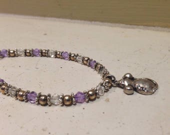 Rat Charm Bracelet Lavender and Clear Crystals