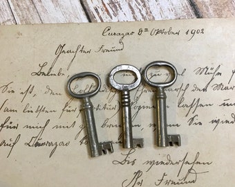 Vintage SKELETON Keys for Steampunk Found Object Art and Jewelry Making Metal- Barrel Keys- Small Keys- Rustic Primitive Key Lot- C30