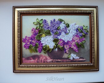Embroidered Ukrainian Spring Lilacs in a Vase