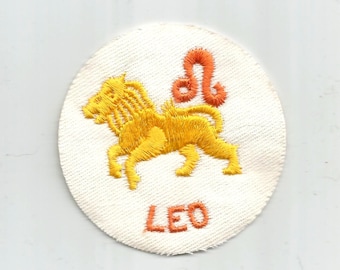 Leo Lion Orange Yellow White Round Zodiac Horoscope Authentic Collectible Iron On Vintage Patch Applique