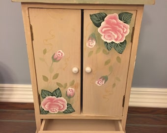 Hand-painted wooden jewelry box with drawer