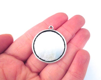 25mm Double Sided Round Pendant Settings, Silver Plated, Pick your amount, B96