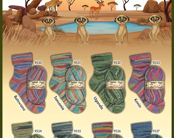 Opal Sock Yarn Safari NEW full set all 8 colors, 75% wool 25 nylon 100 grams 462 yards superwash fingering HERE NOW