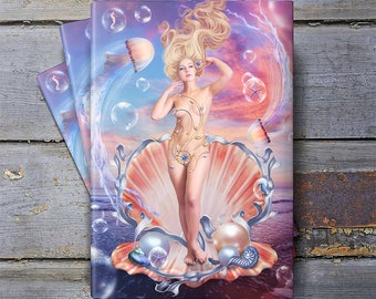Aphrodite Greek Goddess fantasy art notebook or journal in pink and blue