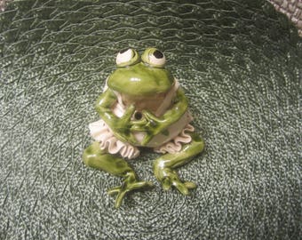 Frog Sculpture Hand Made From Clay Glazed One of a Kind