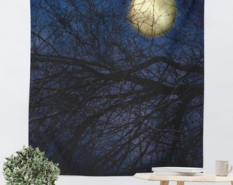 Full Moon Tapestry - Royal Blue Art - Gothic Tapestry - Moon Photography - Dorm Room Decor - Home Decor - Moon Tapestry - Hipster Tapestry