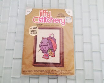 Purple Hippo Hippopotamus Needlepoint UNOPENED Sunset Designs - Jiffy Stitchery