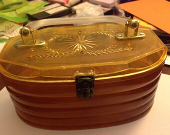Pretty Carmel Vintage Plastic Purse Handbag