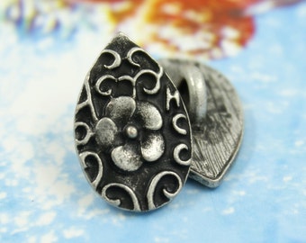 Drop Shaped Flower Carving Metal Buttons , Antique Silver Color , Shank , 0.71 inch , 6 pcs