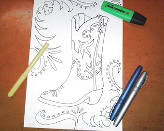 cowboy boot texas coloring kids adult rodeo boot far west sherif download colouring book relax gift american printable art lasoffittadiste