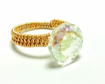 Crystal Ring, Gold Ring, Wire-Wrapped Ring, Handmade Ring, Wire-Wrapped Jewelry