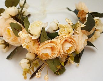 Free Domestic Shipping! Floral Crown Boho Flower Crown, Wedding Crown, Wedding Flower Crown, Wedding Headpiece, Floral Crown, Silk Flowers