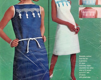 Vintage HIAWATHA Kit Cross Stitch Dress LARGE bust 38" White and Turquoise Dress 1960s Shift Dress Kit Cross Stitch Kit Erica Wilson Kit
