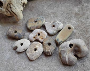 Brown chunky stone beads Drilled beach pebble pendants Drilled earthy stones Drilled stone necklace