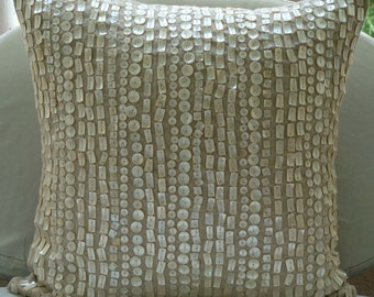 Purely Pearls - Pillow Sham Covers - 24x24 Inches Cotton Linen Pillow Sham Cover with Mother Of Pearl