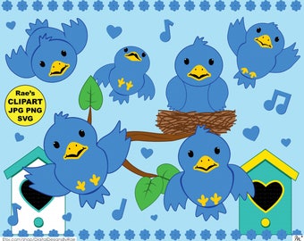 Bluebirds digital clipart set