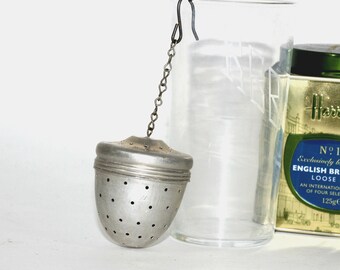 Vintage Tea Strainer with Chain and Hook | Retro Tea Infuser Aluminum Screw Off Lid | Loose Tea Steeper | Single Tea Ball