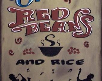 New Orleans Red Beans and Rice Crawfish Rustic Primitive Country Distressed Wood Sign Home Decor