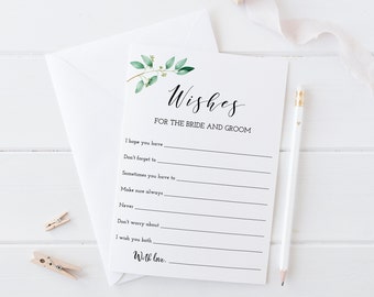 Wishes For the Bride and Groom, Wedding Advice Cards, Printable, Greenery Wedding, Eucalyptus Bridal Shower Game, Instant Download - GN1
