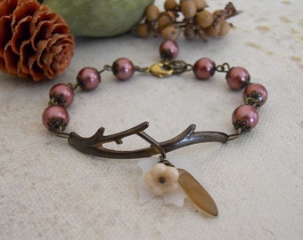 Branch Charm Bracelet , Cinnamon pink bracelet, Twig Bracelet, Jewelry, Charm, Beadwork, Friendship, Branch, Twig Bracelet , Bridal, Wedding