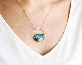 Arch Chrysocolla Turquoise Necklace | Chrysocolla Necklace | Blue Stone Necklace | Green Stone Necklace | Gold Turquoise Jewelry