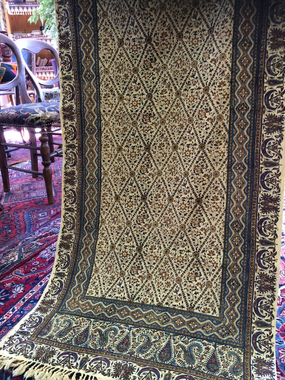 Hand block printed Table runner , traditional 60" inches long tapestry , natural dyes cotton with tassels