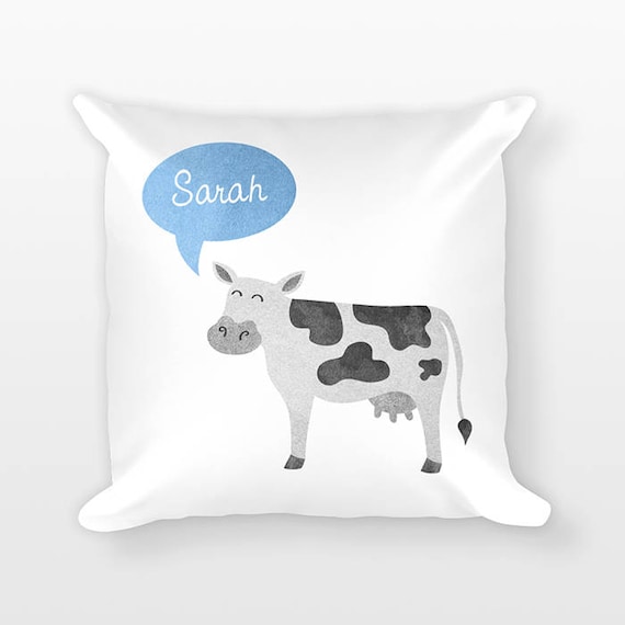Custom Name Pillow, Cow Pillow, Personalized Pillow, Birthday Gift for Daughter, Kids Room Decor, Farm Animal Pillow, Cow Throw Pillow