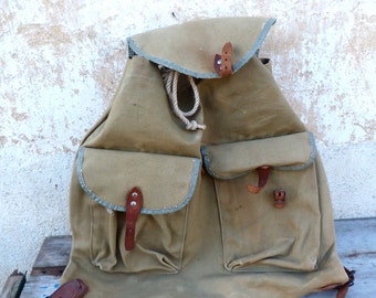Vintage Antique 1930 French khaki canvas backpack