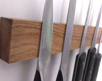 Magnetic Knife Rack, Oak Knife Holder, Wood Knife Holder, Wall Mounted Knife Holder, Wooden Wall Knife Organizer, Hardwood Knife Holder