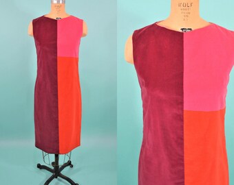 1960s mod dress | bright color block velour mod shift dress | vintage 60s dress | W 34"